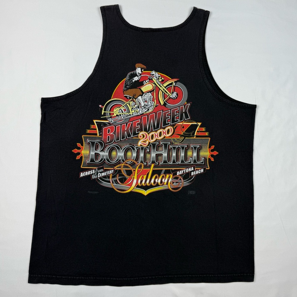 Vtg Boothill Saloon Bike Week Mens Tank Top T-Shirt XL Y2K Double Sided Black B9